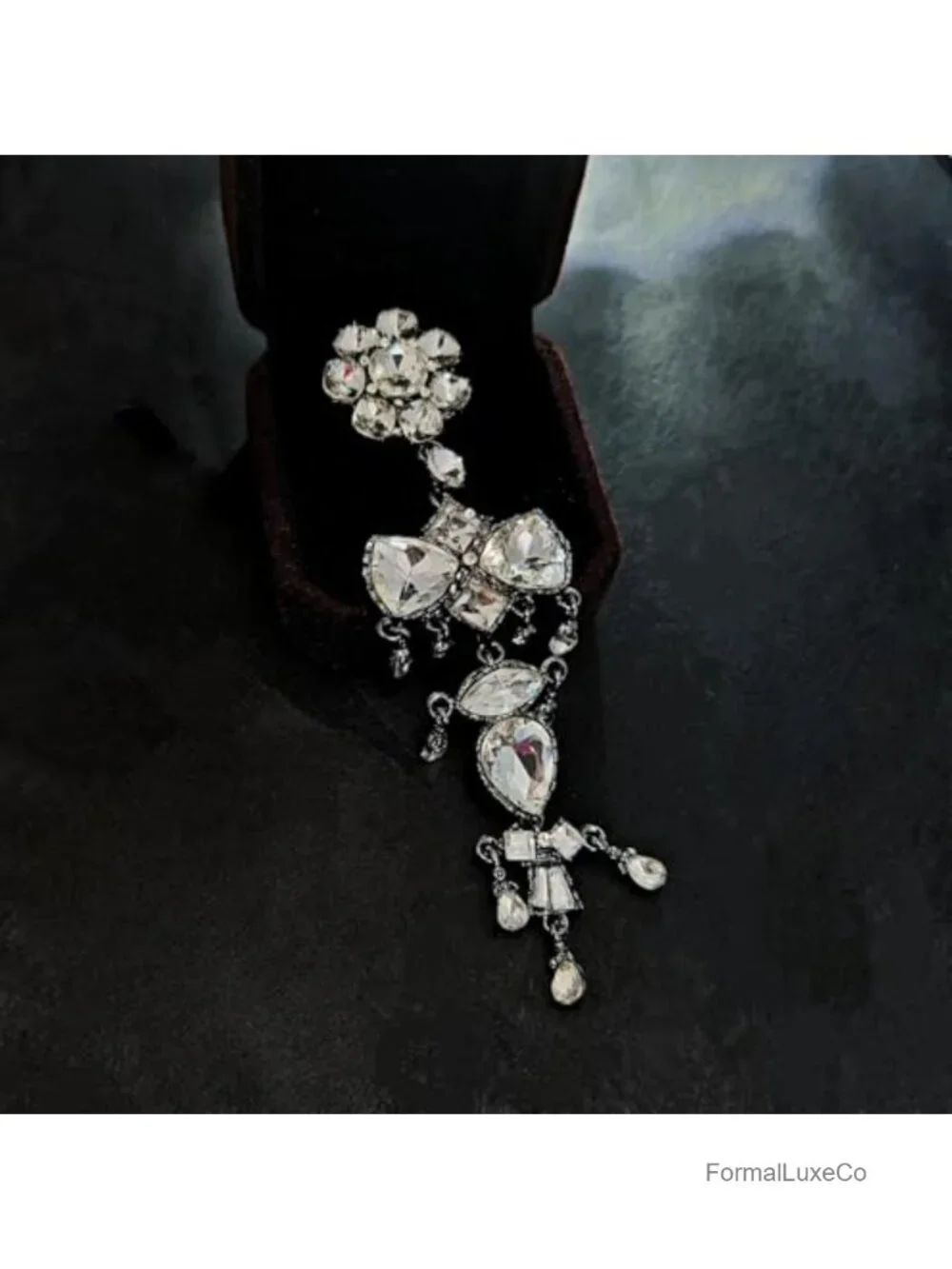 Vintage Chandelier Brooch Floral Crystal Rhinestone Statement Pin